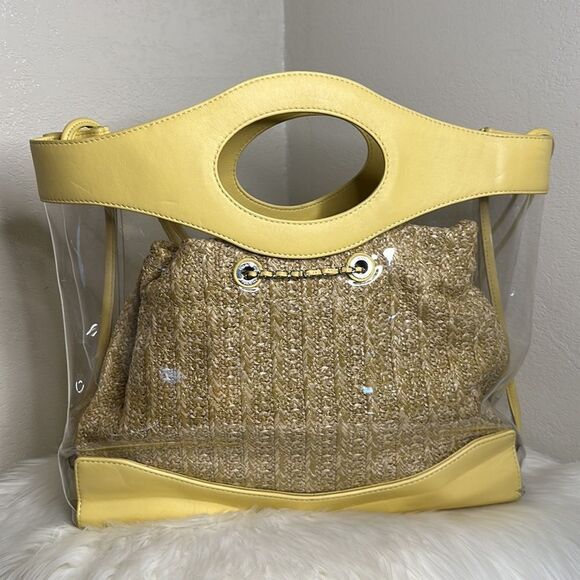 💯Authentic Chanel  PVC Yellow Leather Raffia Shopping Tote🍀 - Picture 6 of 17